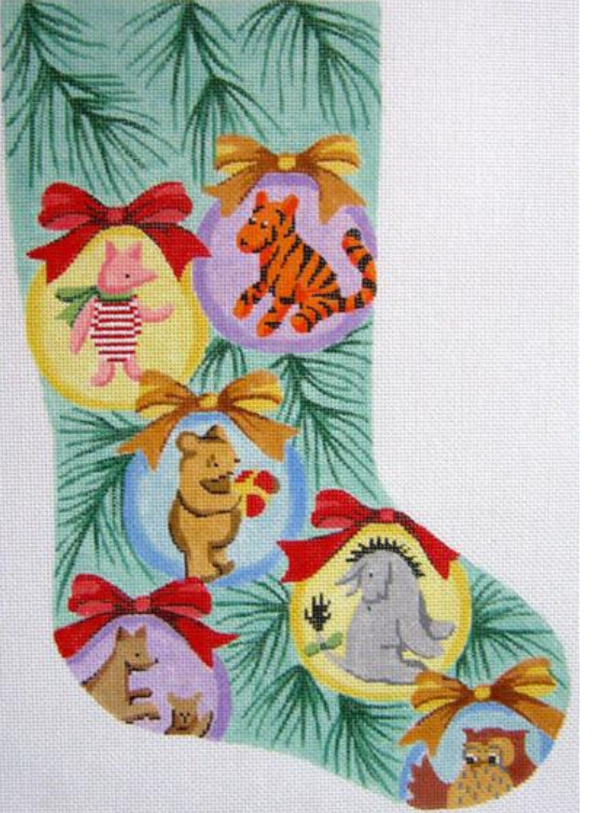 silver needle Pooh in Christmas Balls Stocking needlepoint canvas