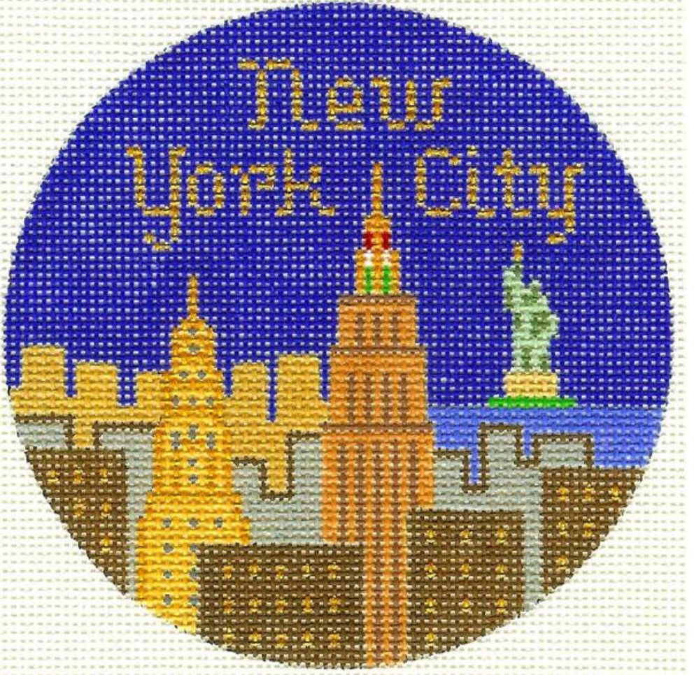 silver needle new york city round ornament needlepoint canvas