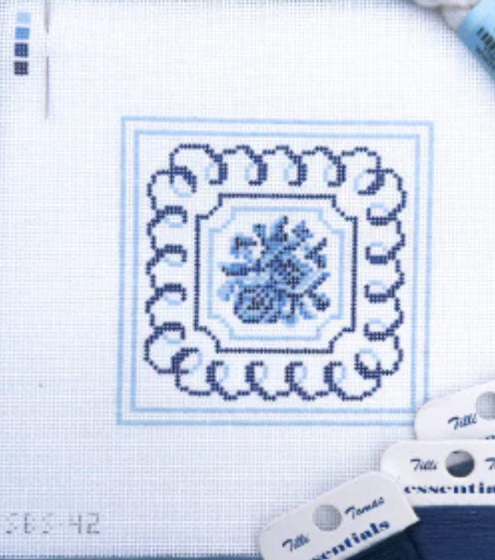 spellbound stitchery Garden Rose in Indigo needlepoint Canvas