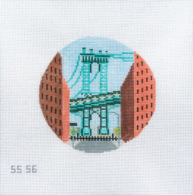 stitch style Dumbo Manhattan Bridge needlepoint canvas and stitch guide