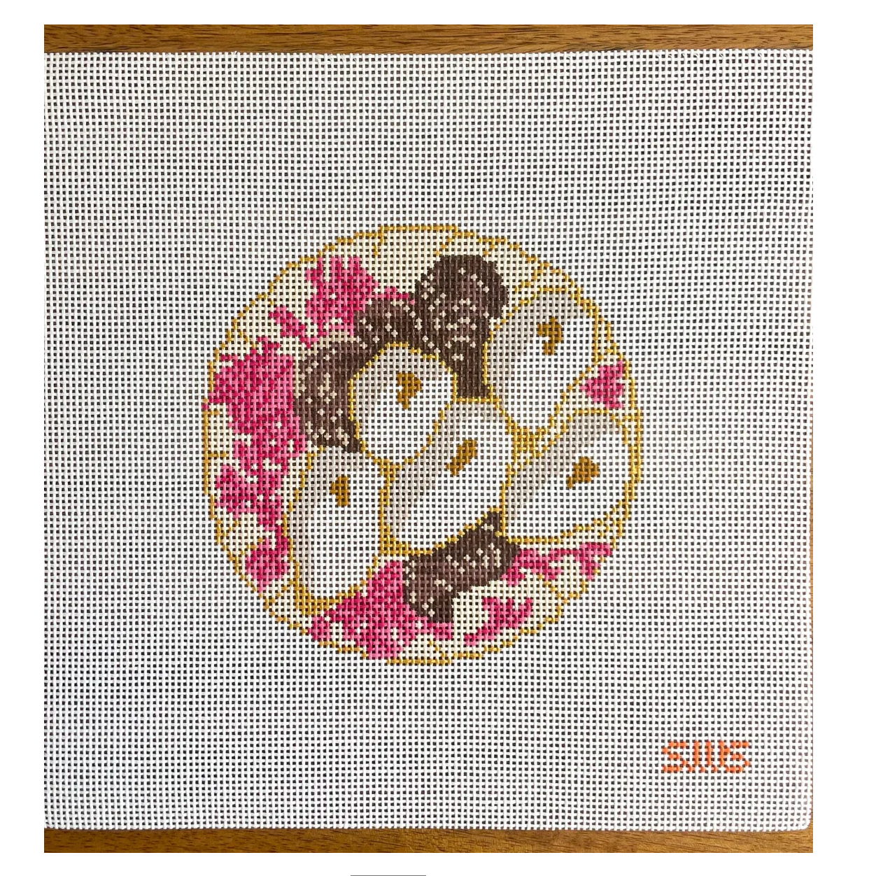 stitching with stacey Pink Oyster Plate 18 Count needlepoint canvas