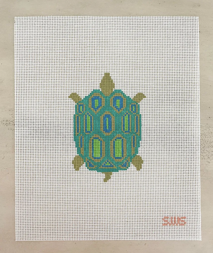 stitching with stacey green turtle needlepoint canvas