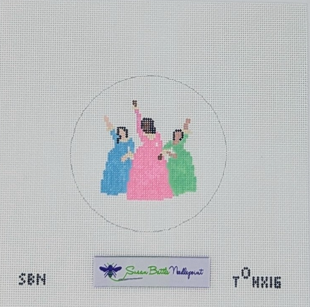 susan battle Schuyler Sisters from Hamilton round needlepoint canvas
