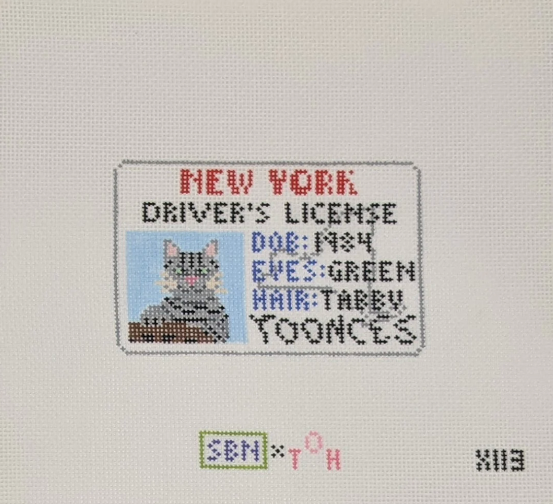 susan battle Toonces Drivers License needlepoint canvas