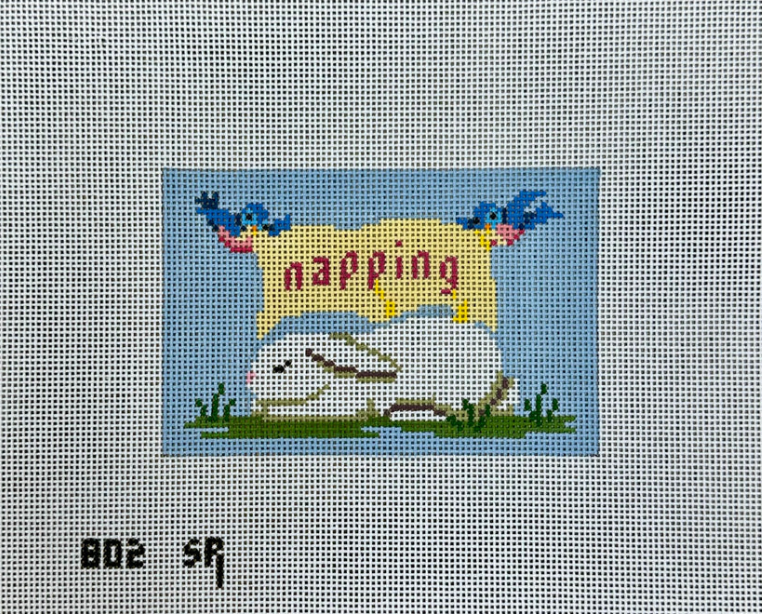 susan roberts Napping Sleeping Bunny Sign needlepoint canvas