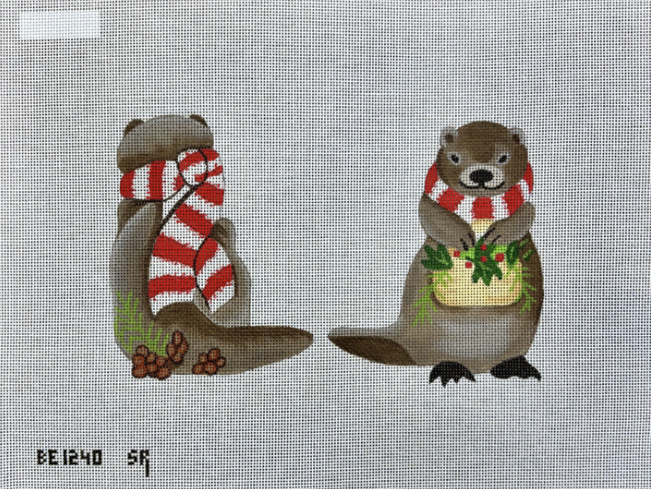 susan roberts Otter with Scarf 2 Sided needlepoint canvas