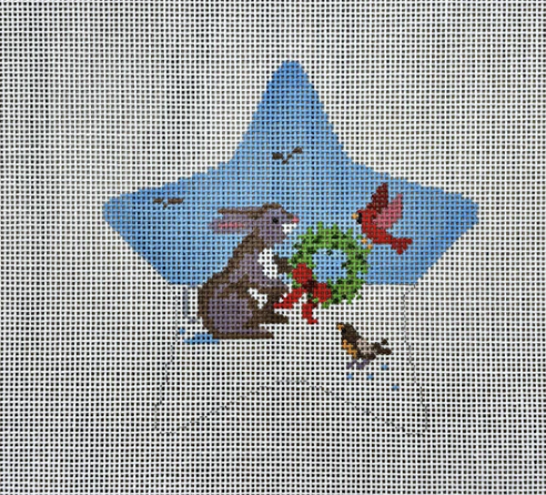 susan roberts Rabbit with Birds Star needlepoint canvas