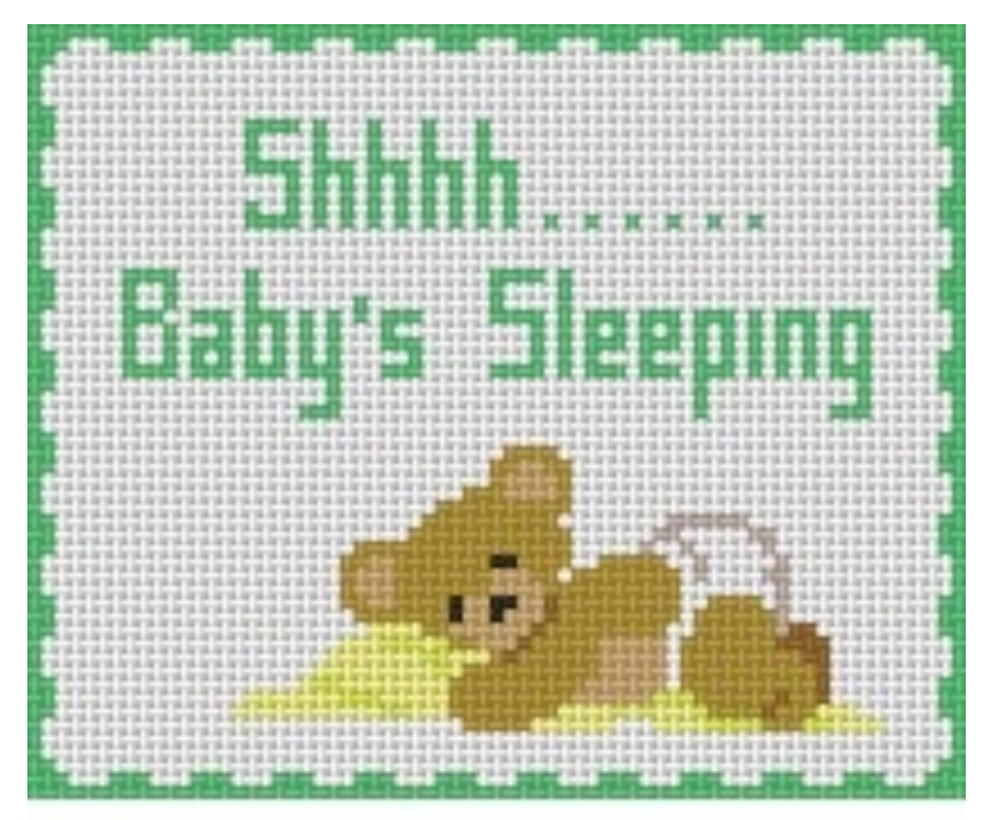 susan roberts shhh baby sleeping teddy bear needlepoint sign