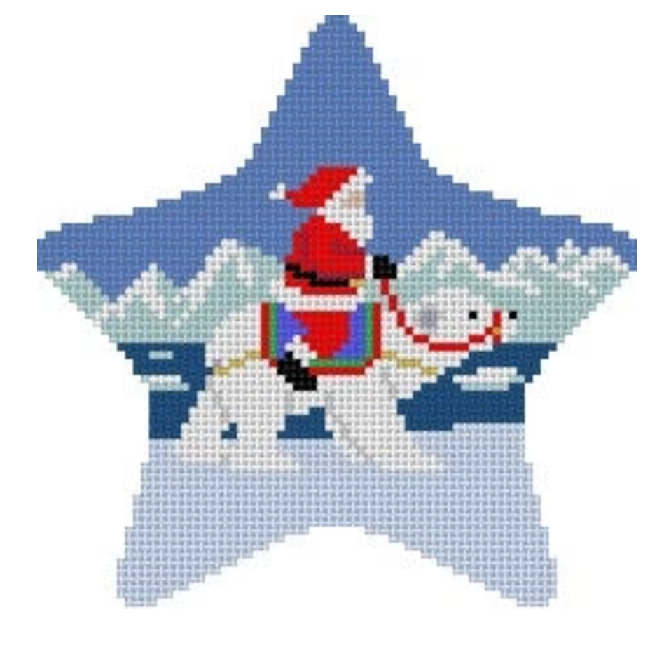 susan roberts star santa on polar bear needlepoint canvas