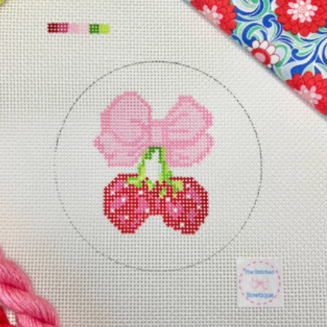 the stitched bowtique Sweet Strawberries needlepoint canvas