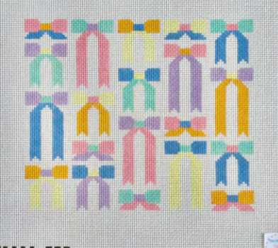 the stitched bowtique Top Knot Bow Medium Pastel needlepoint canvas