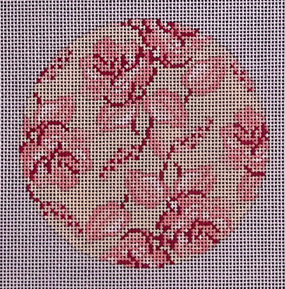 vallerie needlepoint gallery Pink Toile Round needlepoint canvas