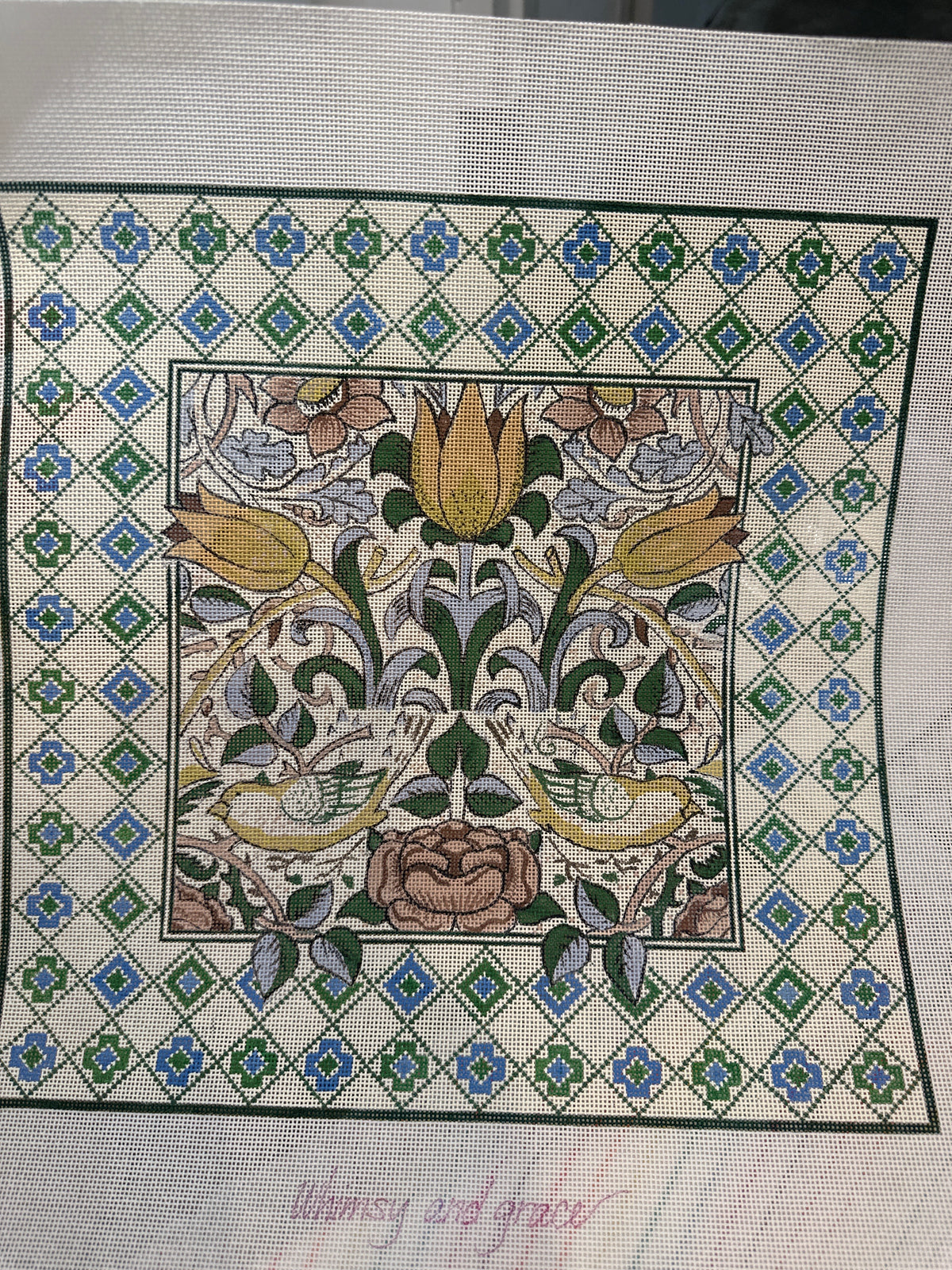 Wm's Bird and Roses 18ct Pillow