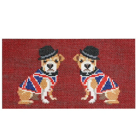 Two bulldogs clutch insert or eyeglass case bradley needlepoint