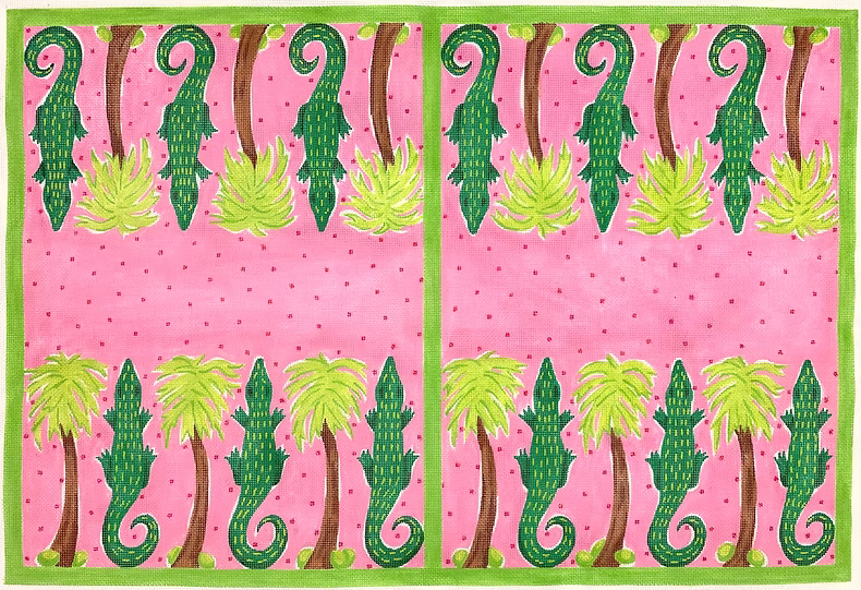 Backgammon Board Canvas – Lilly-inspired Gators & Palms – bright pinks & greens