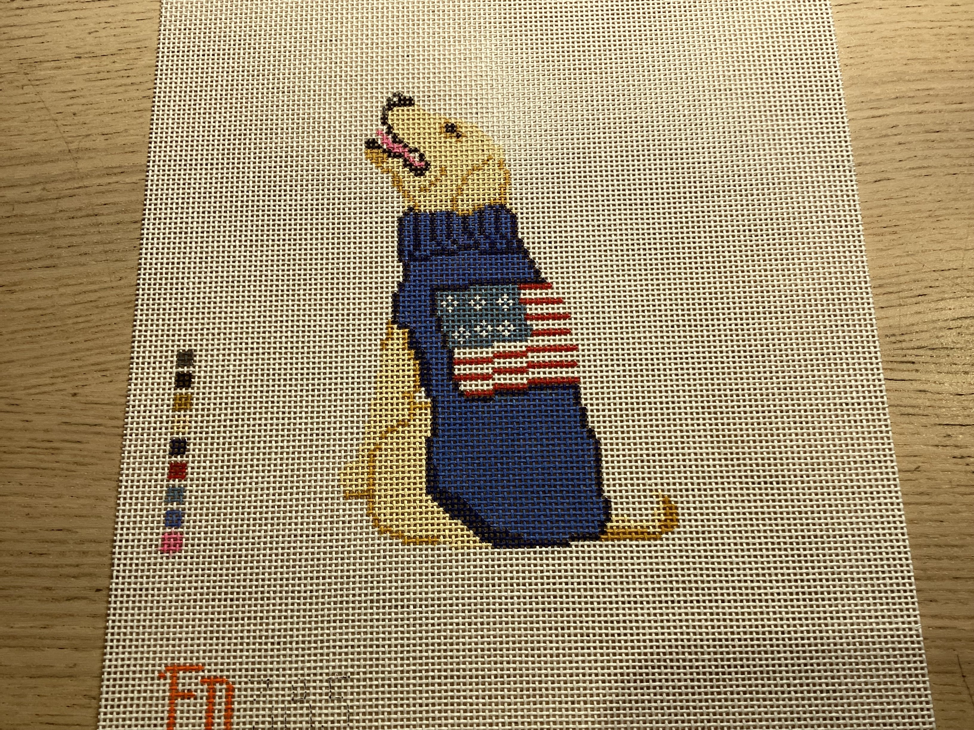 Yellow lab with american flag sweater 