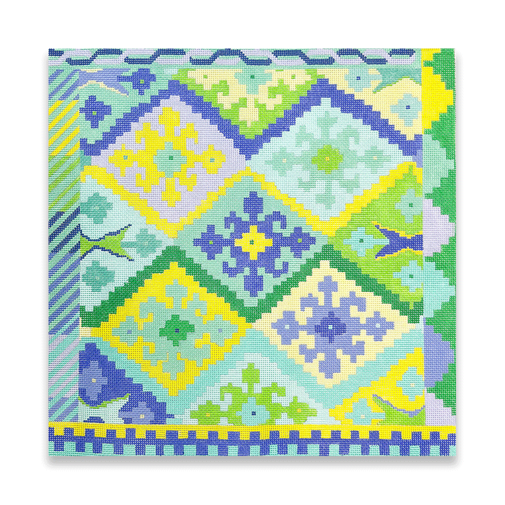 Blue And Green Kilim With Stepped Diamonds