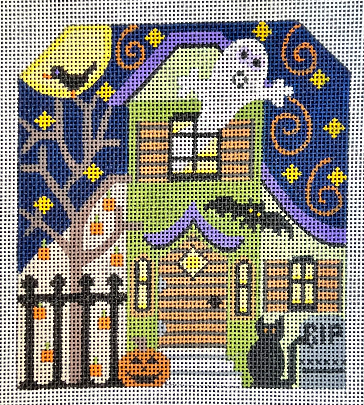 Cheryl Huckaby: Green Haunted House - stitchguide available