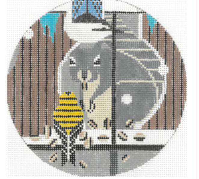 Charley Harper Squirrel and Finch Round needlepoint canvas
