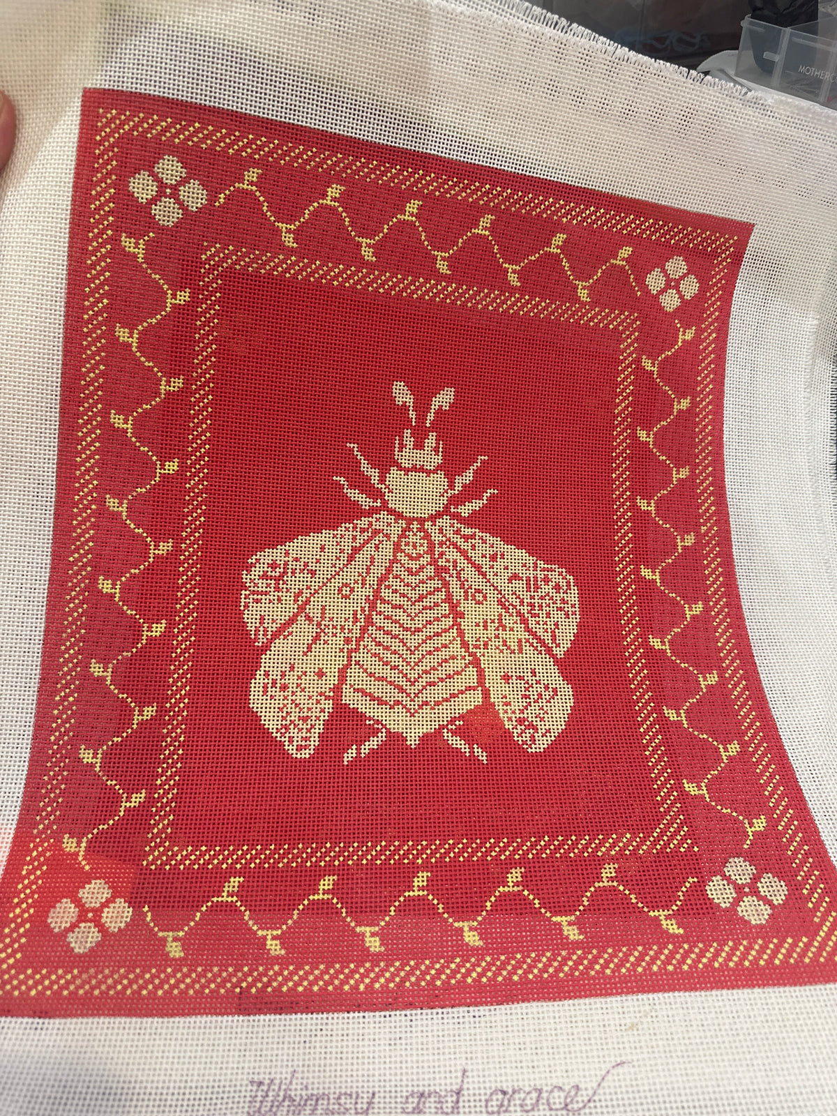 13 count N's Bee Pillow Top - Coral and Butter (901-02/13)