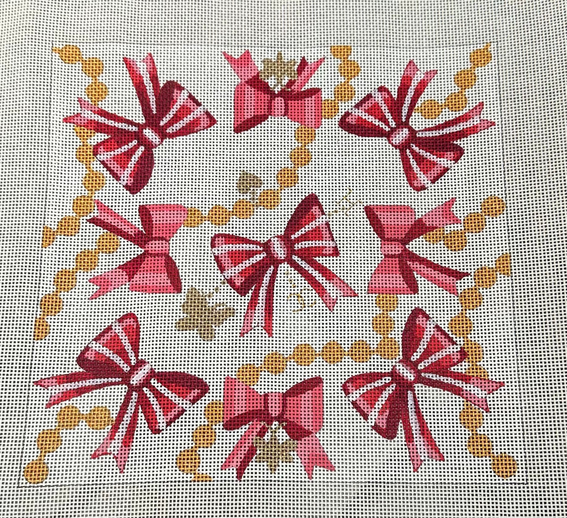 Red and Pink Bows and Pearls Pillow