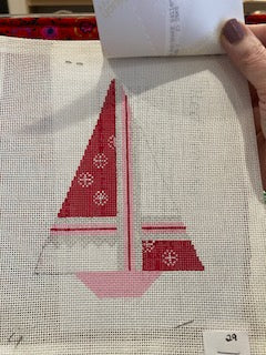 Pink Sailboat Canvas with Stitch Guide