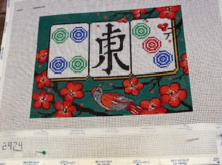 98. Cherry Blossoms and Mahjong Tiles on Green