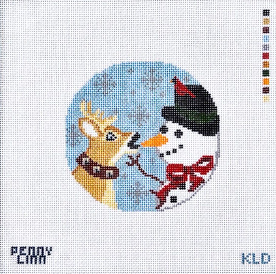 Penny Linn Snow Deer! ornament round needlepoint canvas