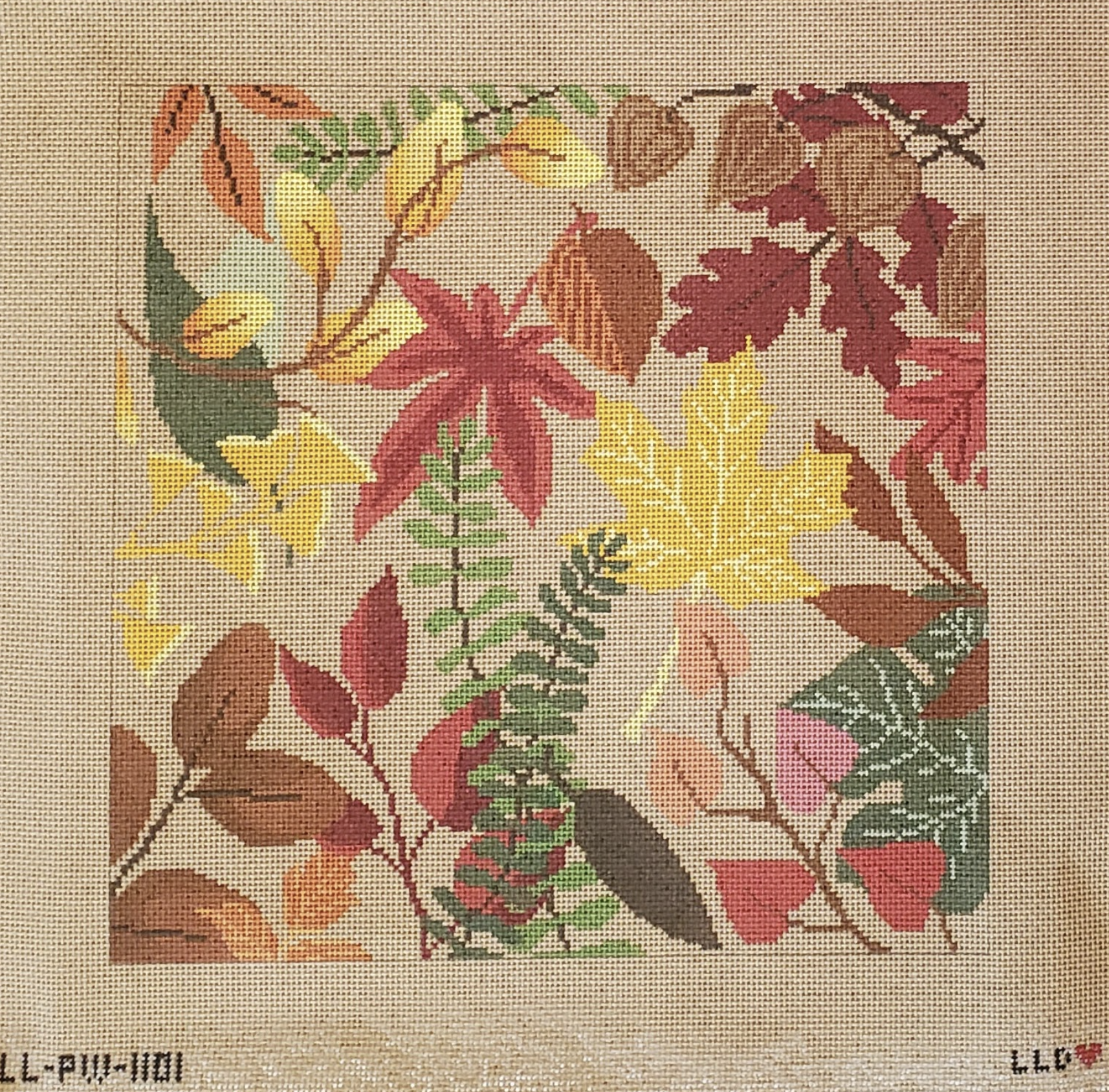 Botanical Pillow Autumn Leaves Burlap