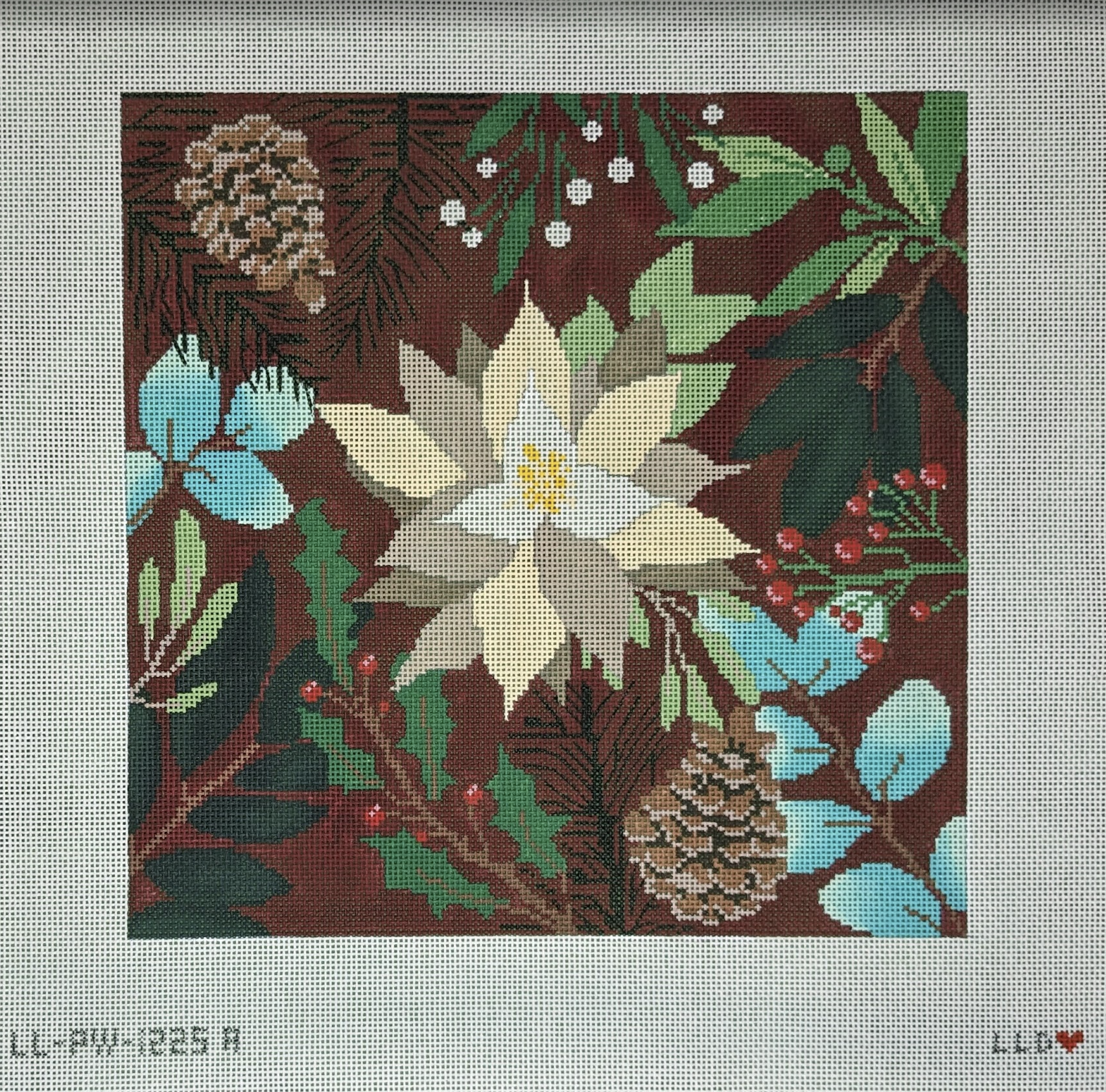 Botanical Pillow--Red with White Flower