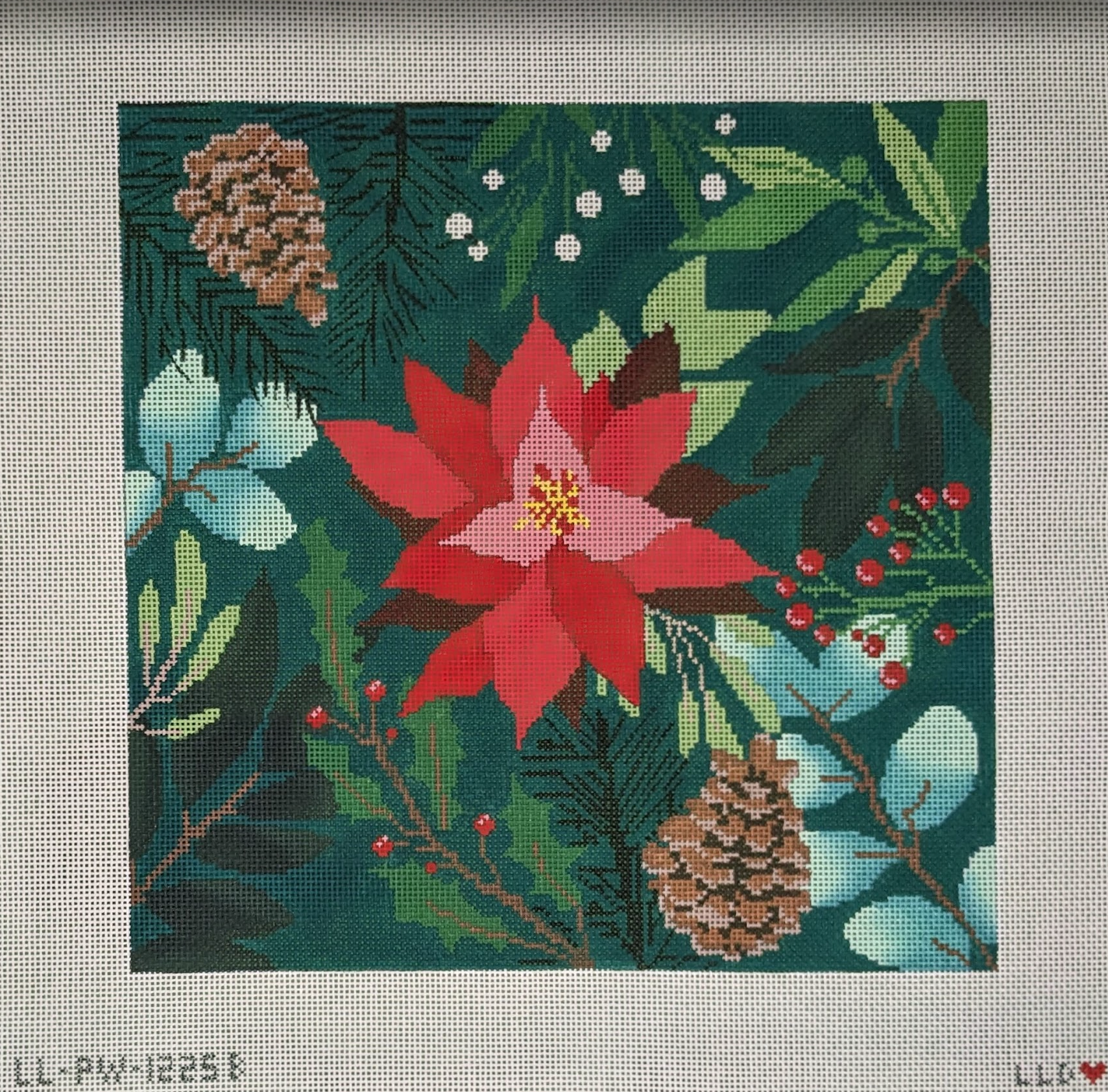 Botanical Pillow-Green w/ Red Flower