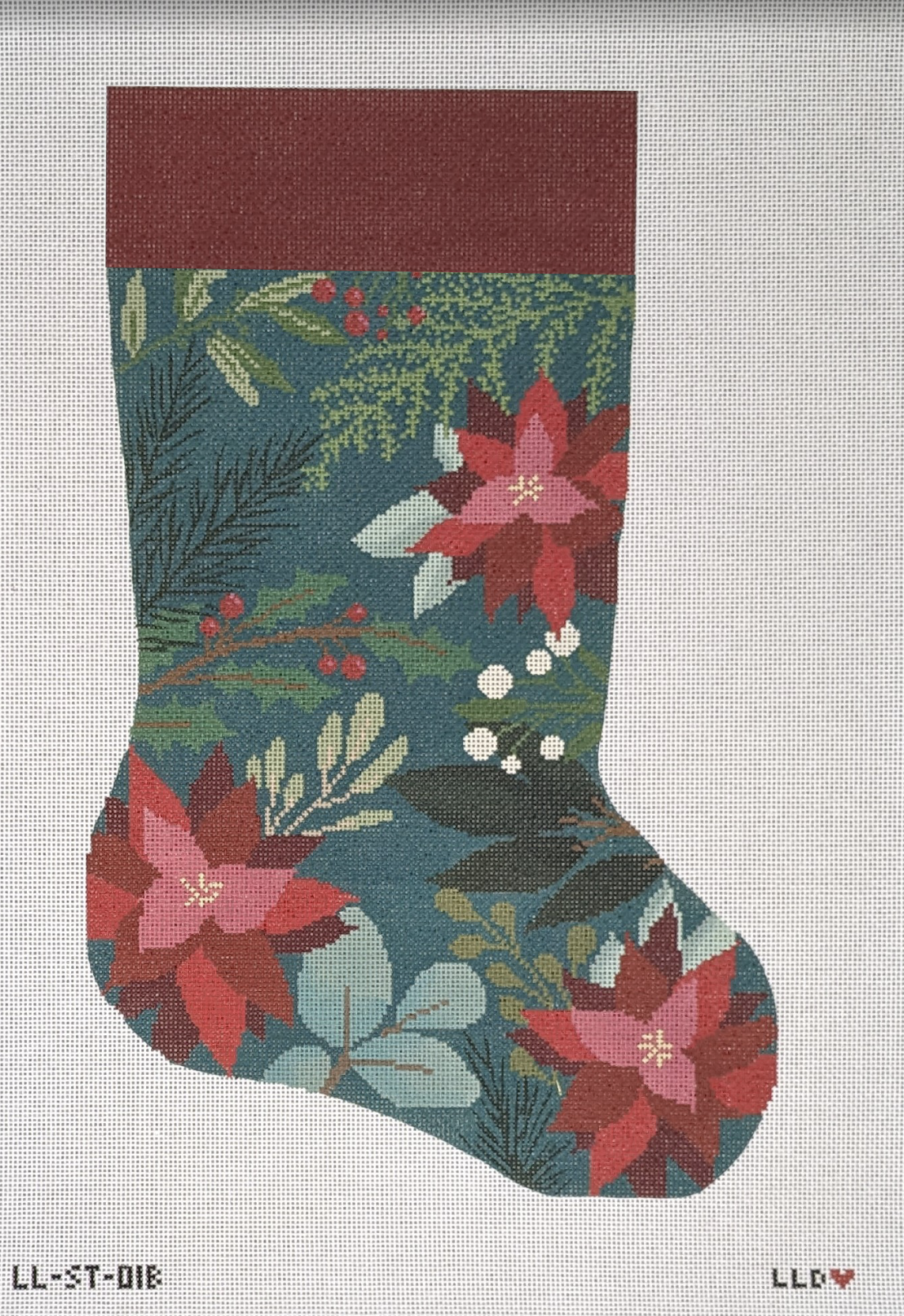 Green Stocking with Red Flowers