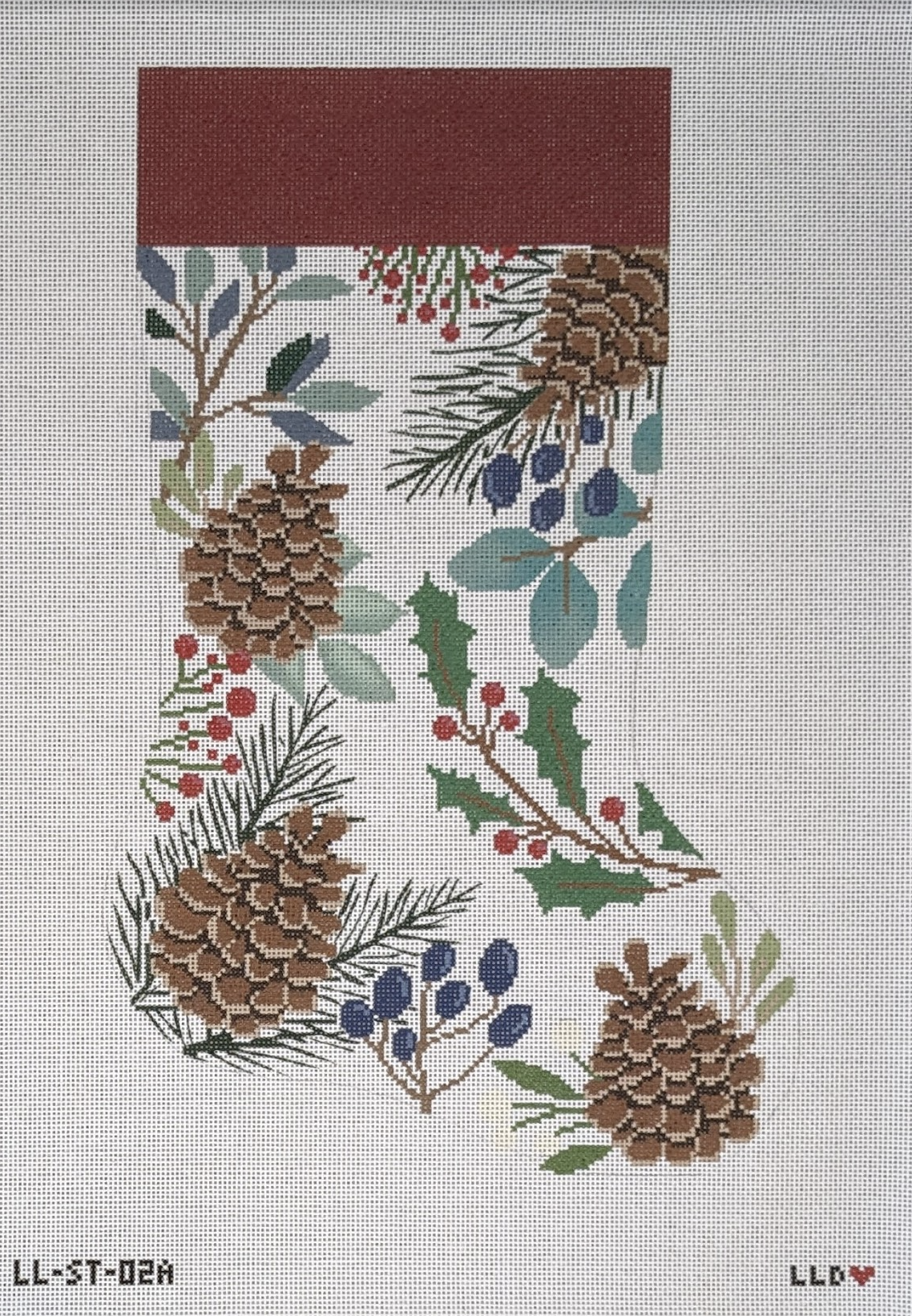 White Stocking with Pinecones