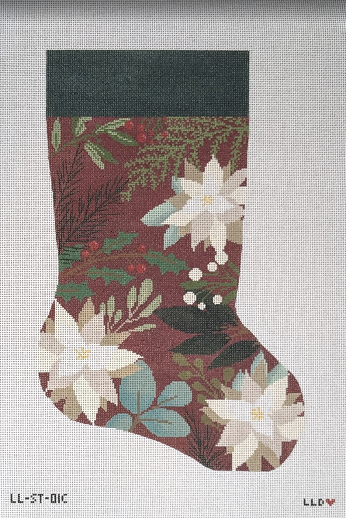 Red Stocking with White Flowers