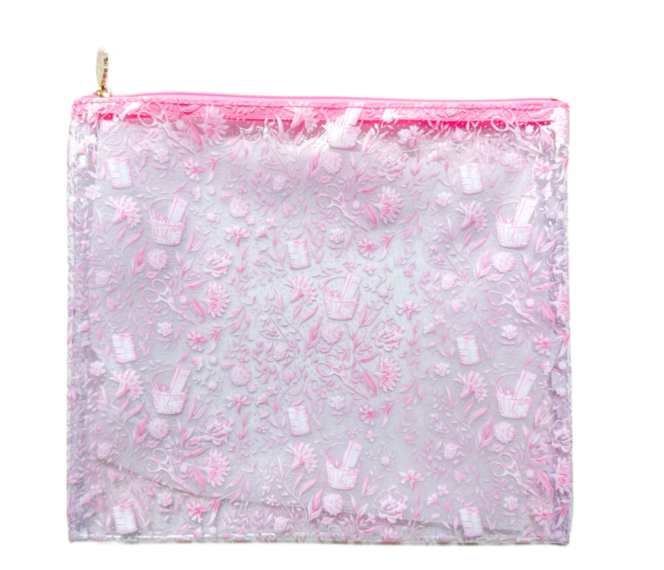 Needlepoint Print Clear PVC LARGE Project Bag in Pink