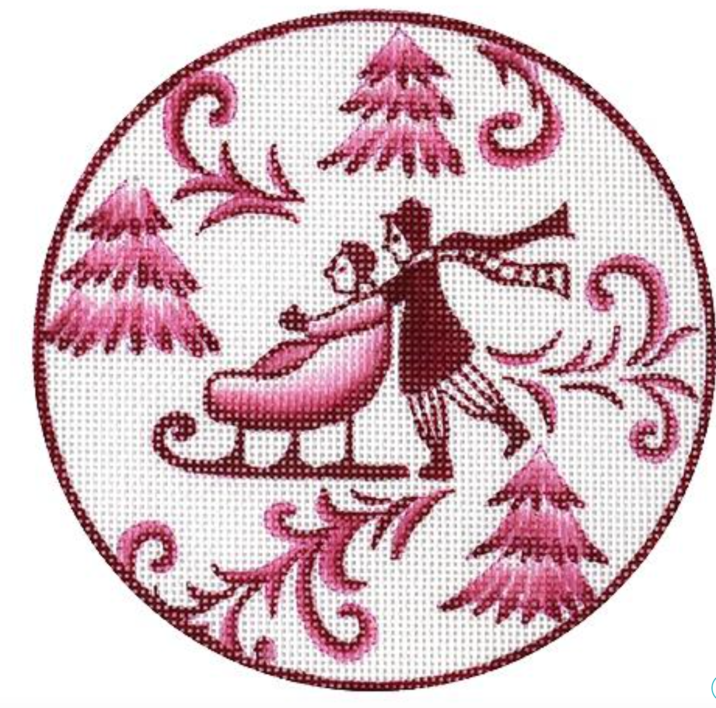 Toile Couple on Sled Round Red