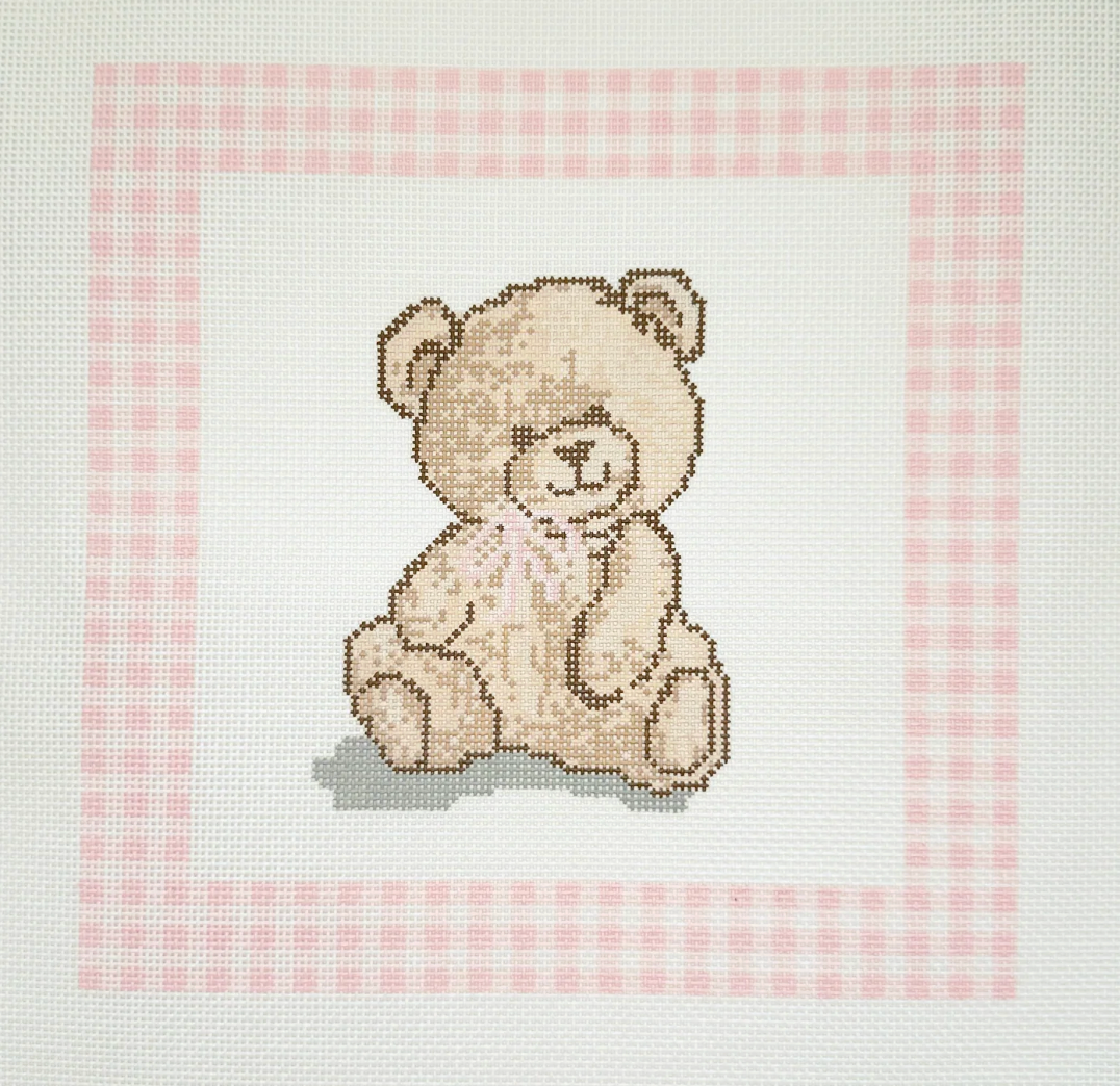 Bear Lovey with Pink Gingham Border
