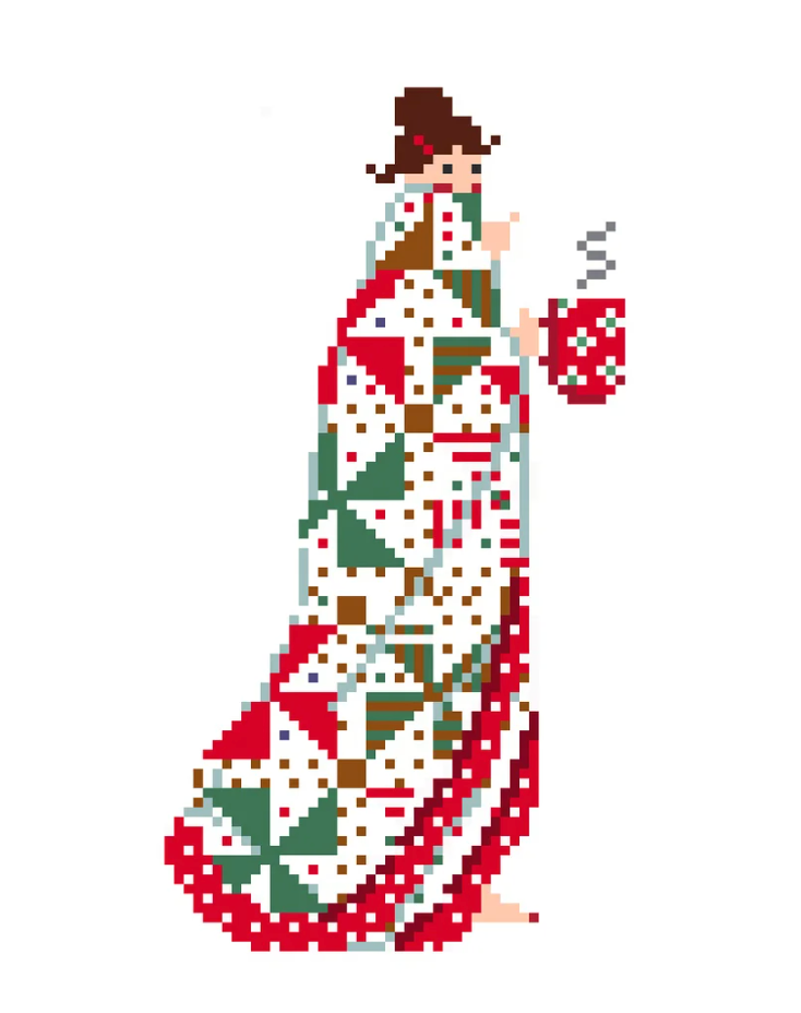 Cozy Christmas Quilt Girl Brunette