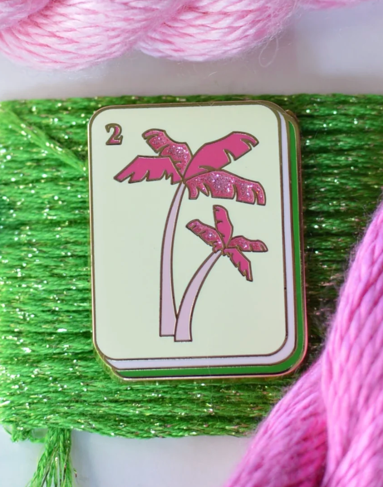 Pink Palm Tree Mahjong Tile Needle Minder