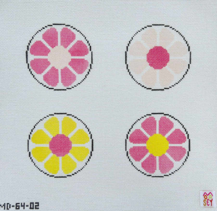 Floral coasters - pink & yellow