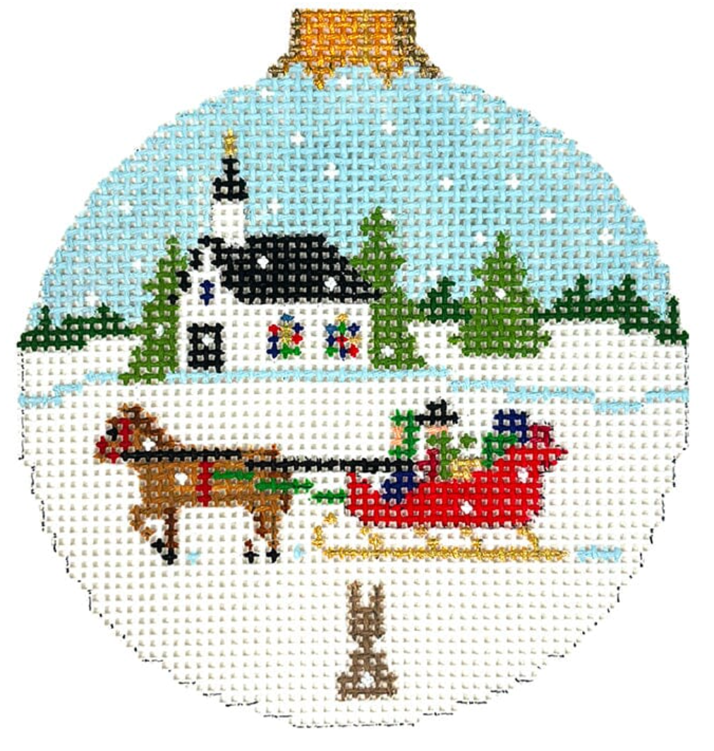 Sleigh Ride With Church, 3.25" Round