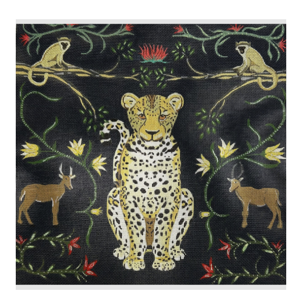 Leopard With Botanicals - Blue Background