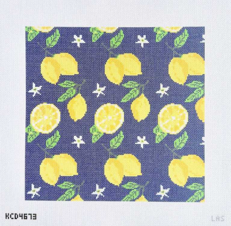 Lemons on Navy Printed Canvas