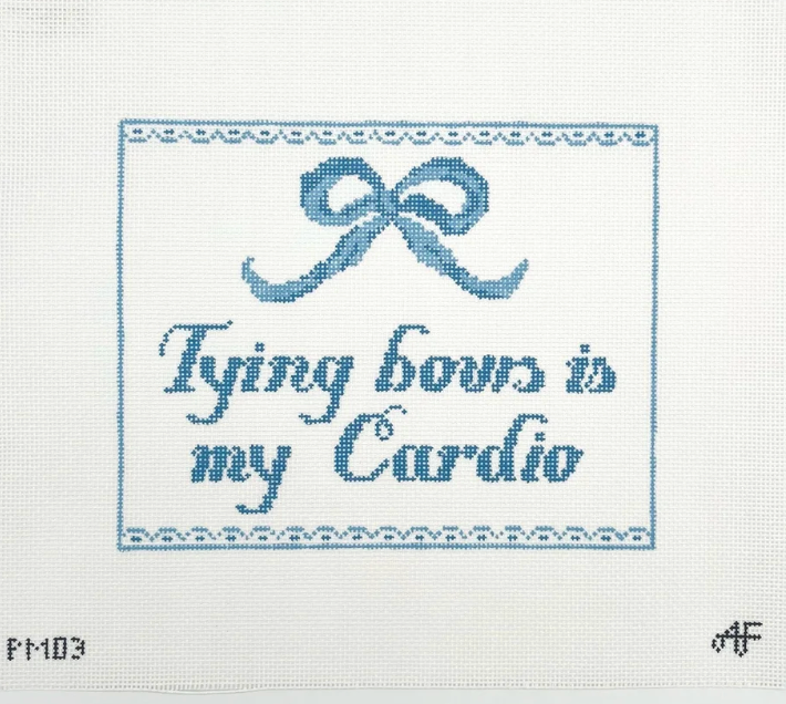 Tying Bows Is my Cardio Needlepoint Canvas - Blue
