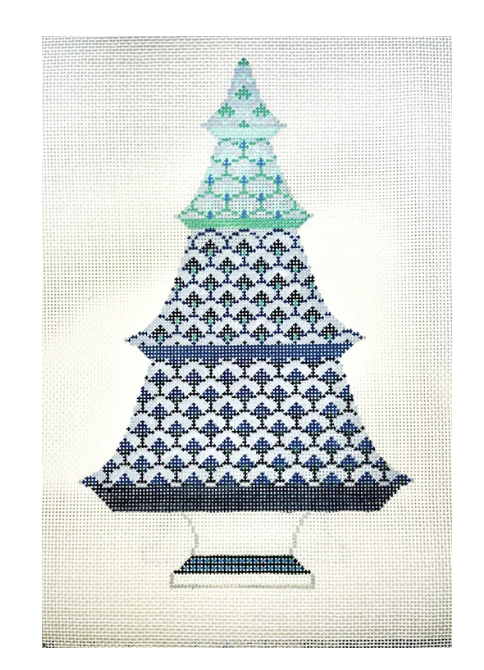 Scallop Tree Needlepoint Canvas - Green and Blue