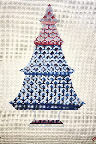 Scallop Tree Needlepoint Canvas - Blue and Red