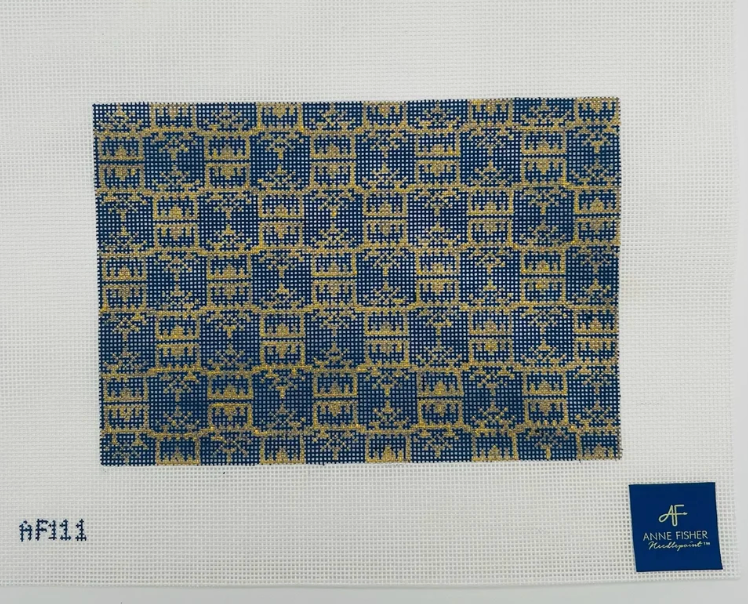 Pagoda Print Clutch Needlepoint Canvas - Navy & Gold