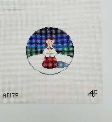 Girl Caroler Ornament 13 mesh Needlepoint Canvas - Girl- Brown Hair