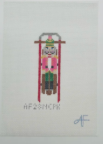 Sled with Pink Nutcracker Needlepoint Canvas - 14 mesh
