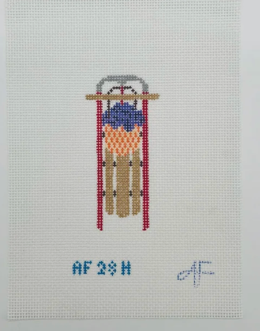 Sled with Hydrangea Needlepoint Canvas - 14 mesh